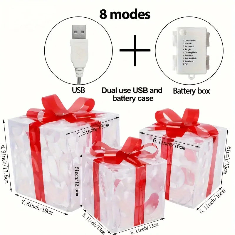 Three Sets Of Christmas Luminous And Exquisite Decorative Lights, Detachable Gift Box And Lighting Fixture,Christmas Decorations