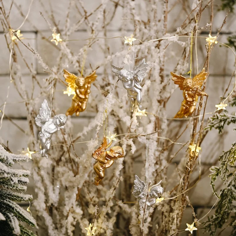 6pcsChristmas Tree Angel Hanging Ornament Christmas Gold Silver Cute Little Angel Decoration Supplies Party Garland Garland Hang