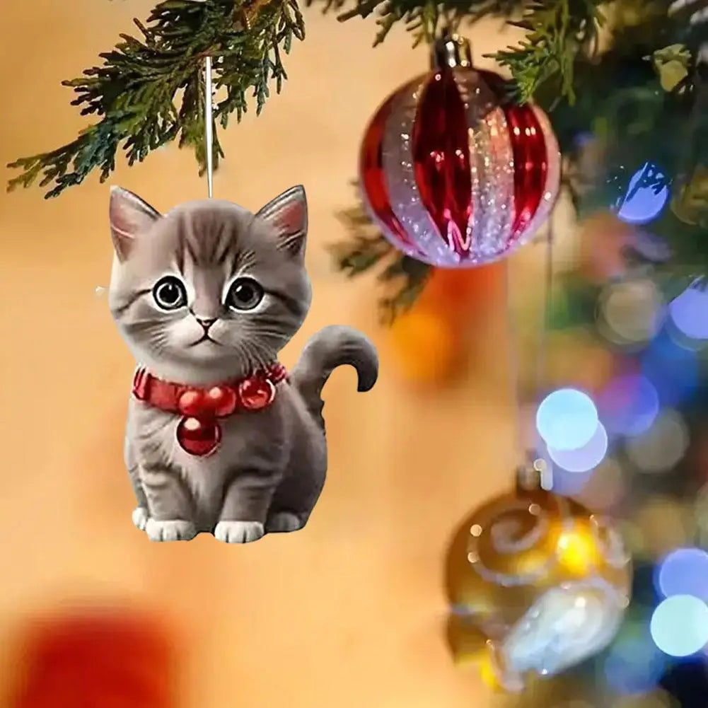 Christmas Tree Hanging Ornaments 2D Acrylic Cat Shaped Pendants Christmas Decorations For Home 2024 Xmas Gifts New Year 2025