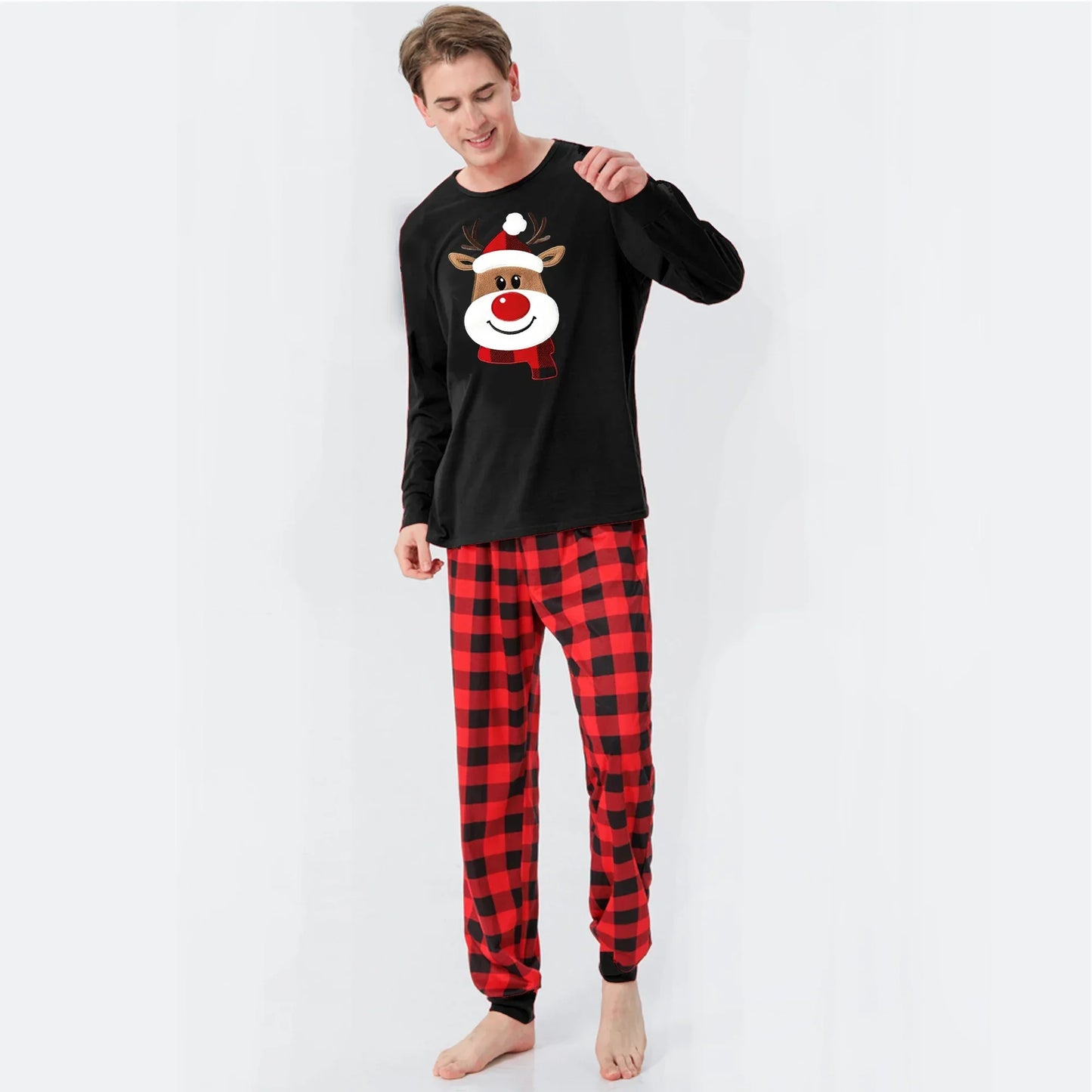 2025 New Deer Plaid Print Pajamas Set for Family Matching Christmas Pyjamas Adults Kids Casual 2 Pieces Suit Homewear Xmas Look