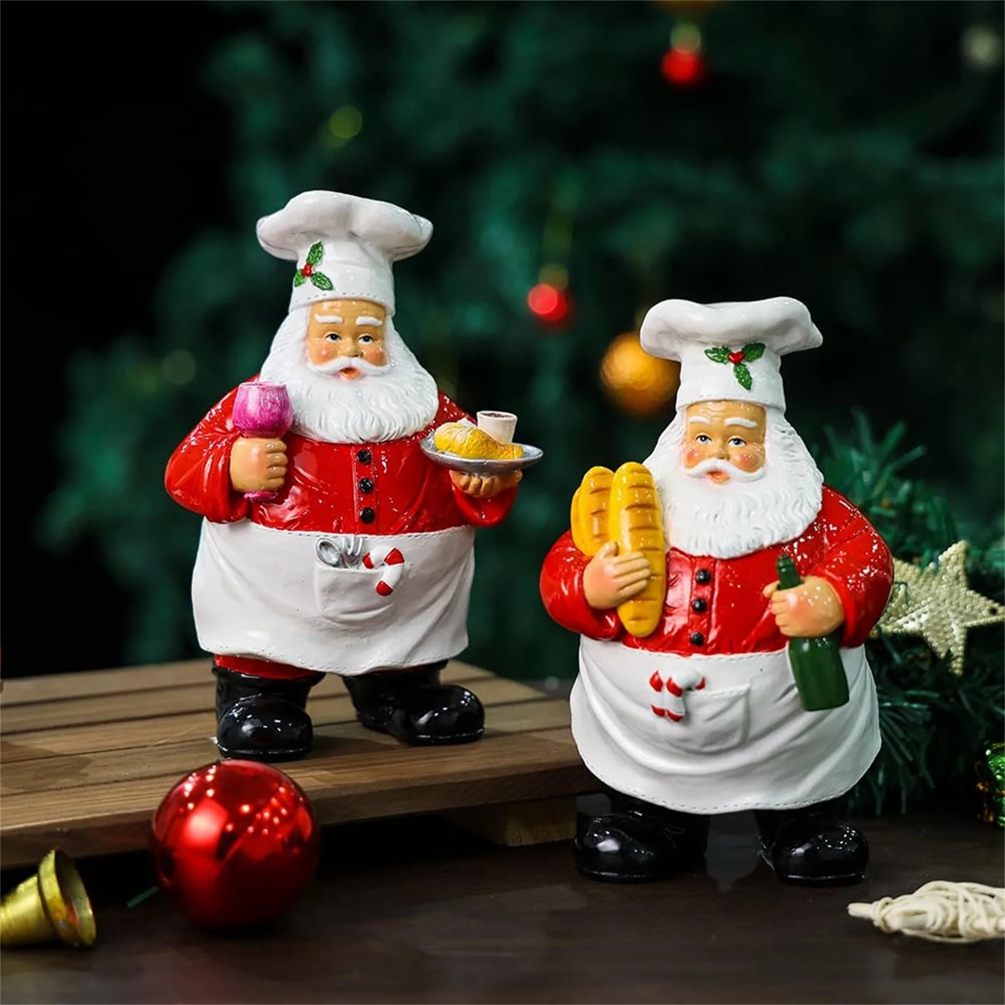 Christmas Chef Santa Claus Statue Holding Food Kitchen Desktop Ornament Holiday Gift For Friend Christmas Atmosphere Decoration