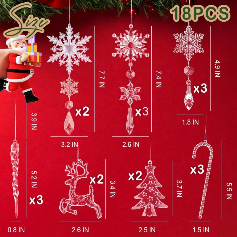18/36Acrylic Hanging Christmas Tree Ornaments Hanging Acrylic Christmas Decorations Icicles Water Drop Pendants Hanging Decorati