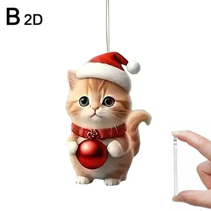 Christmas Tree Hanging Ornaments 2D Acrylic Cat Shaped Pendants Christmas Decorations For Home 2024 Xmas Gifts New Year 2025