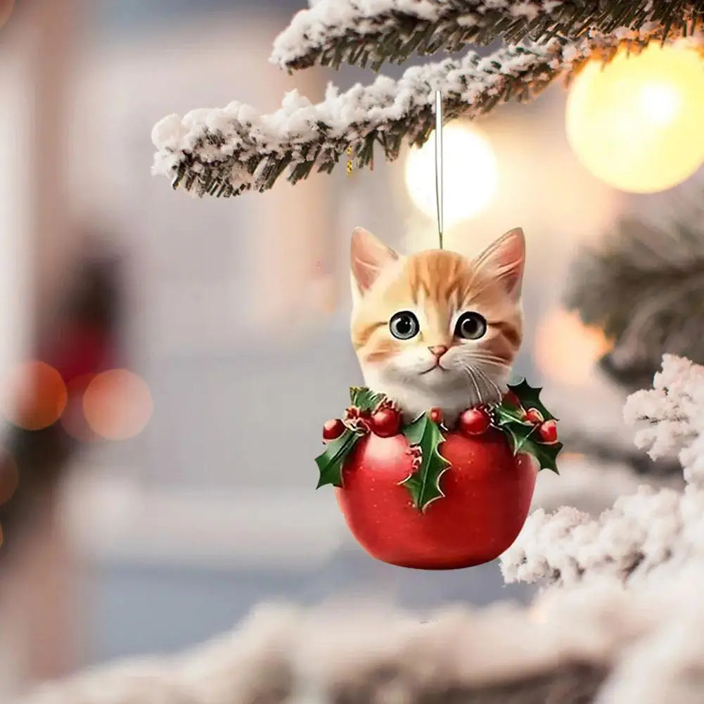 Christmas Tree Hanging Ornaments 2D Acrylic Cat Shaped Pendants Christmas Decorations For Home 2024 Xmas Gifts New Year 2025