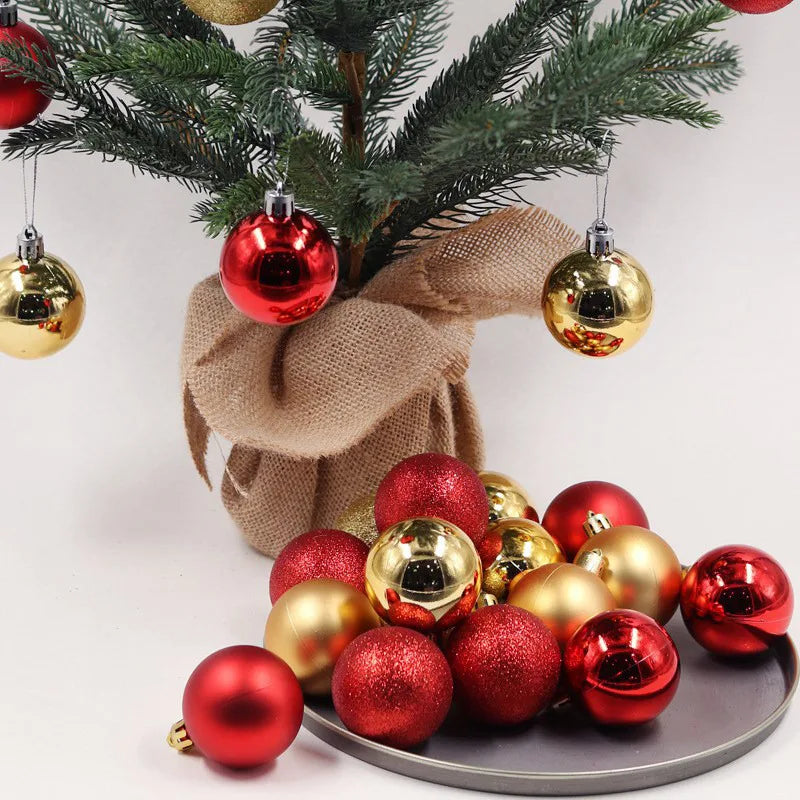 Christmas Ball Ornaments 24PCS Tree Decorations Hanging Red Plastic Pendant For Holiday Wedding Party Holiday Seasonal Supplies