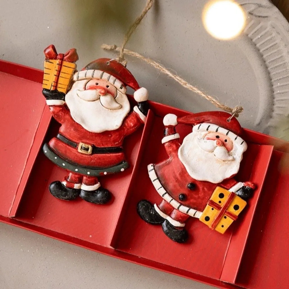 Cartoon Christmas Hanging Ornaments Resin DIY Craft Snowman Pendant Handmade Santa Claus Figurine Home Decorations