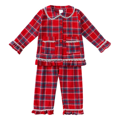 2025 Christmas Pyjamas Sets Kids Girls Boys Loungewear baby Pajamas Matching Family Pjs Winter Baby Soft Velvet Plaid Dress