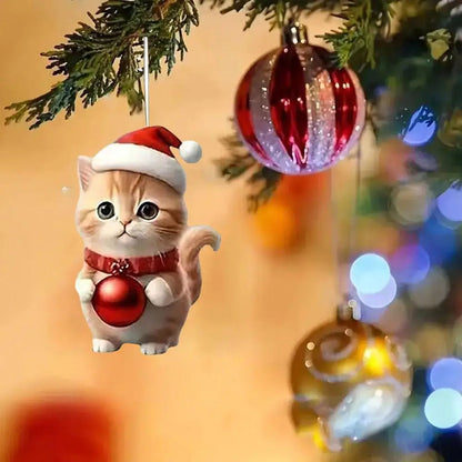 Christmas Tree Hanging Ornaments 2D Acrylic Cat Shaped Pendants Christmas Decorations For Home 2024 Xmas Gifts New Year 2025