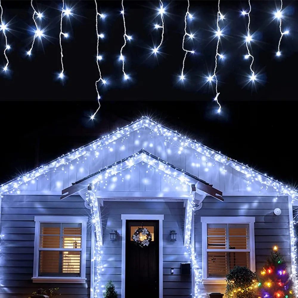 Weihnachtsbeleuchtung Außenbereich Dekoration 4m Länge 0,4-0,6m Fallhöhe LED Vorhang Eiszapfen Lichterkette Garten Weihnachtsfeier Deko-Beleuchtung