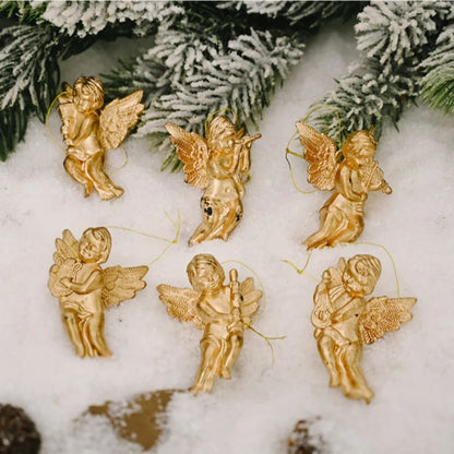 6pcsChristmas Tree Angel Hanging Ornament Christmas Gold Silver Cute Little Angel Decoration Supplies Party Garland Garland Hang
