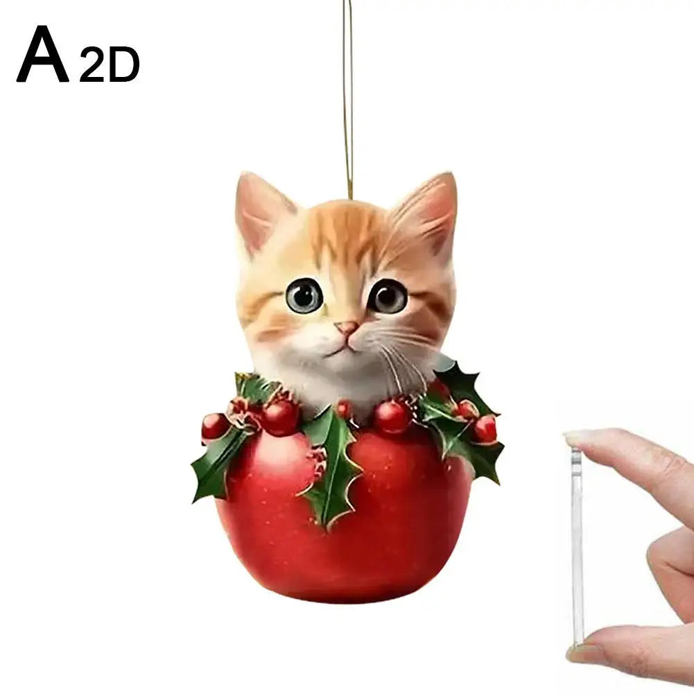 Christmas Tree Hanging Ornaments 2D Acrylic Cat Shaped Pendants Christmas Decorations For Home 2024 Xmas Gifts New Year 2025