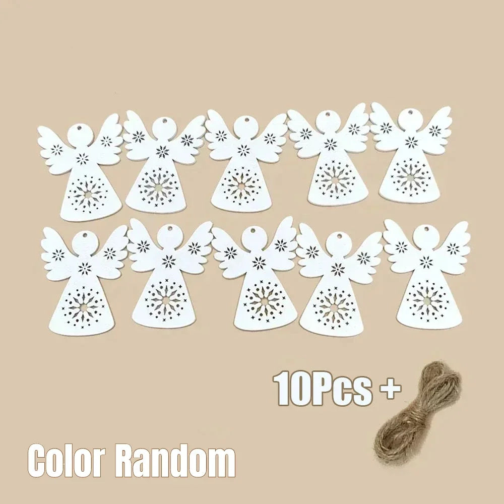 10Pcs Cute Wooden Crafts Christmas Tree Hanging Ornaments Wood Cutouts Christmas Decoration DIY Supplies Crafts Angel Styling