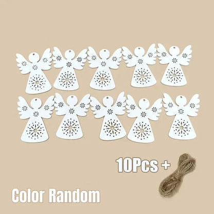 10Pcs Cute Wooden Crafts Christmas Tree Hanging Ornaments Wood Cutouts Christmas Decoration DIY Supplies Crafts Angel Styling