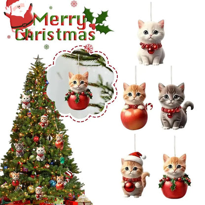 Christmas Tree Hanging Ornaments 2D Acrylic Cat Shaped Pendants Christmas Decorations For Home 2024 Xmas Gifts New Year 2025