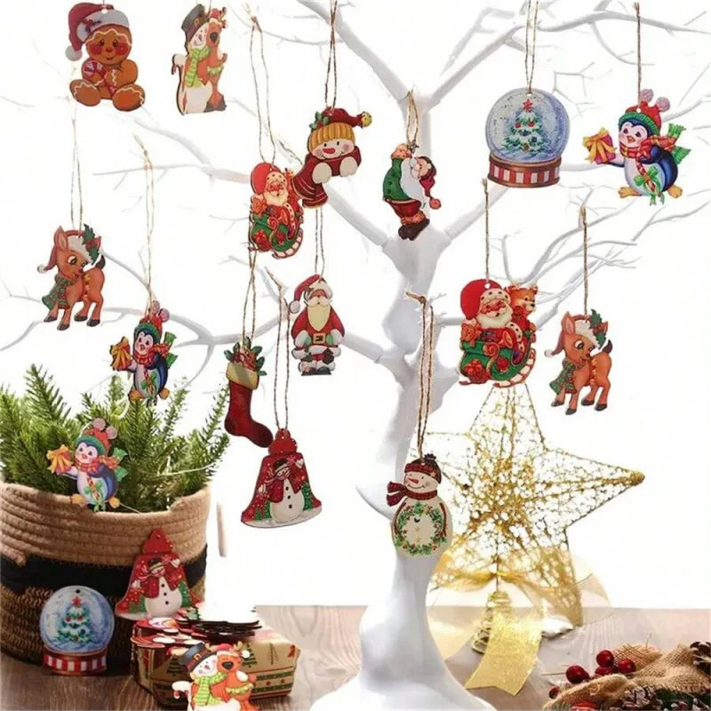 48pcs Christmas Wooden Hanging Ornaments - Perfect for Tree Decorations, Yard Decoration, Party Decor & More!