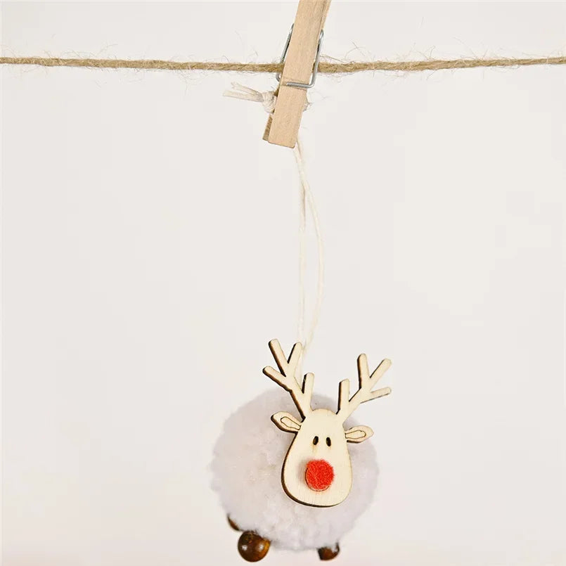 Christmas Ornaments Wooden Elk Hanging Pendant Ornament Christmas Tree Decor for Home New Year 2024 Noel Navidad Decorations
