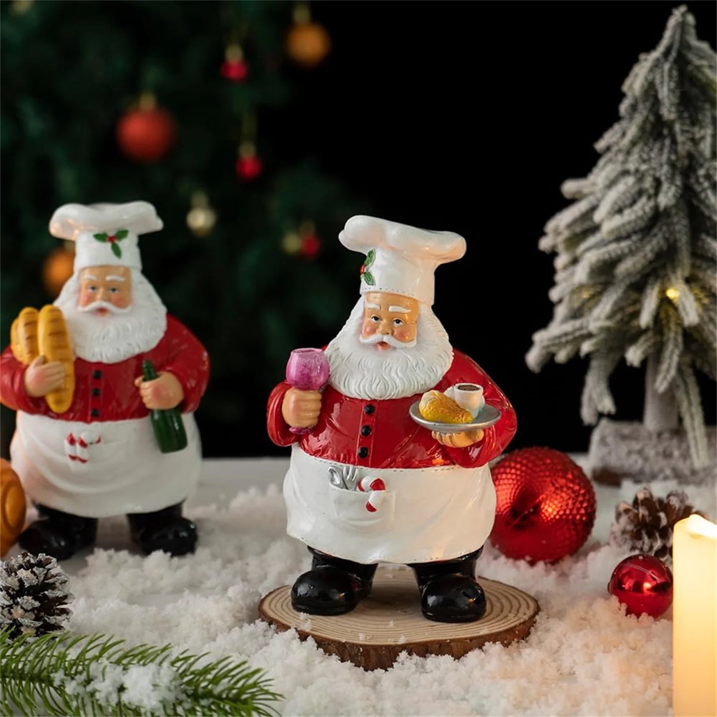 Christmas Chef Santa Claus Statue Holding Food Kitchen Desktop Ornament Holiday Gift For Friend Christmas Atmosphere Decoration