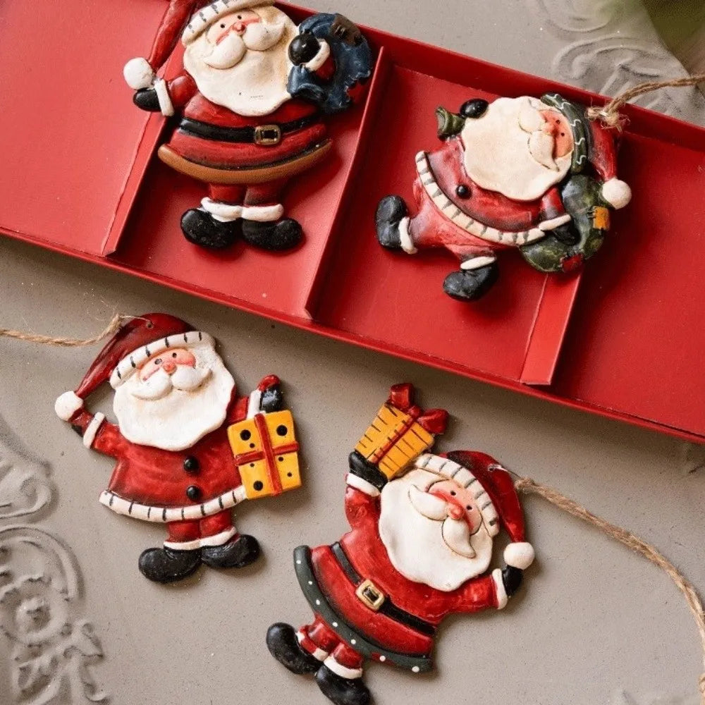 Cartoon Christmas Hanging Ornaments Resin DIY Craft Snowman Pendant Handmade Santa Claus Figurine Home Decorations