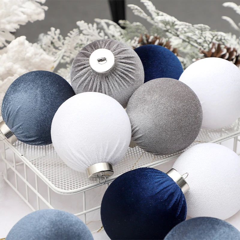 Blue Velvet Christmas Ornaments Ball Christmas Tree Ball Ornaments Plastic Decorative Christmas Tree Hanging Ball for Xmas Home