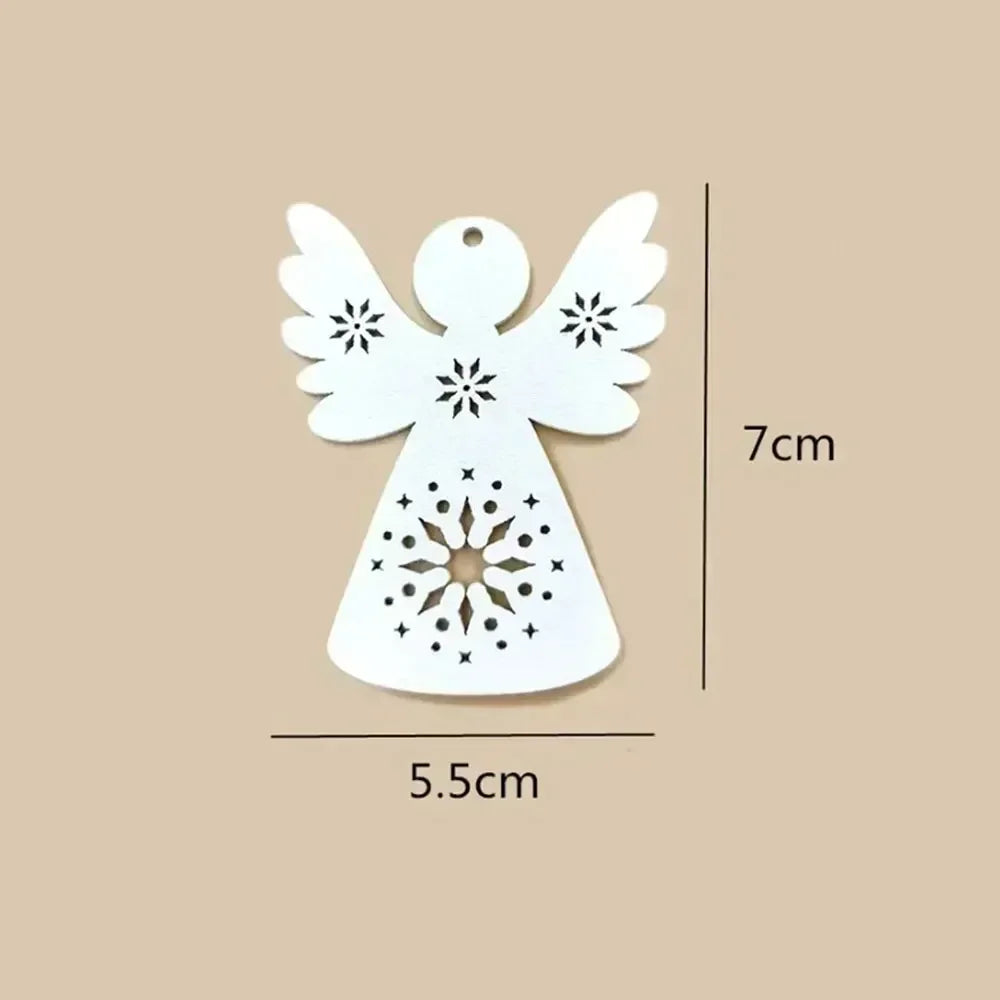 10Pcs Cute Wooden Crafts Christmas Tree Hanging Ornaments Wood Cutouts Christmas Decoration DIY Supplies Crafts Angel Styling