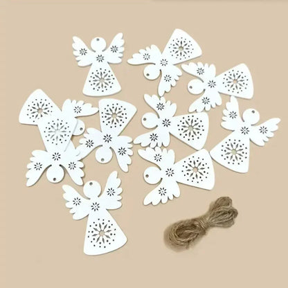10Pcs Cute Wooden Crafts Christmas Tree Hanging Ornaments Wood Cutouts Christmas Decoration DIY Supplies Crafts Angel Styling