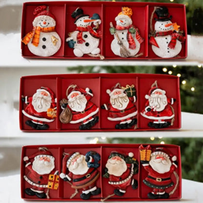 Cartoon Christmas Hanging Ornaments Resin DIY Craft Snowman Pendant Handmade Santa Claus Figurine Home Decorations