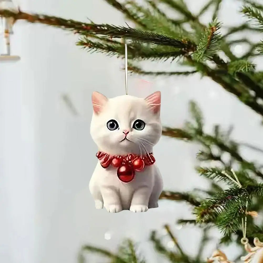 Christmas Tree Hanging Ornaments 2D Acrylic Cat Shaped Pendants Christmas Decorations For Home 2024 Xmas Gifts New Year 2025