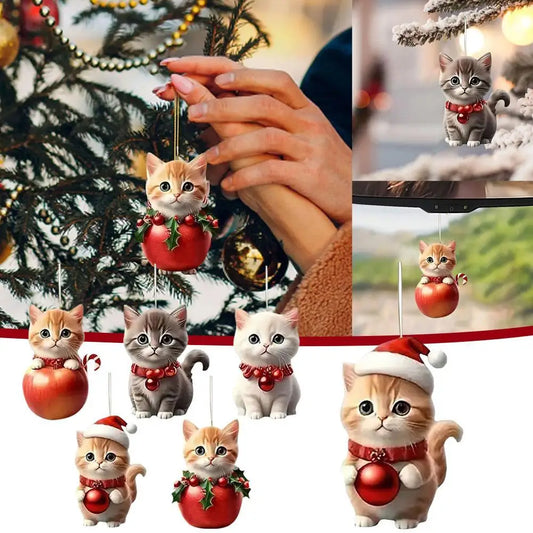 Christmas Tree Hanging Ornaments 2D Acrylic Cat Shaped Pendants Christmas Decorations For Home 2024 Xmas Gifts New Year 2025