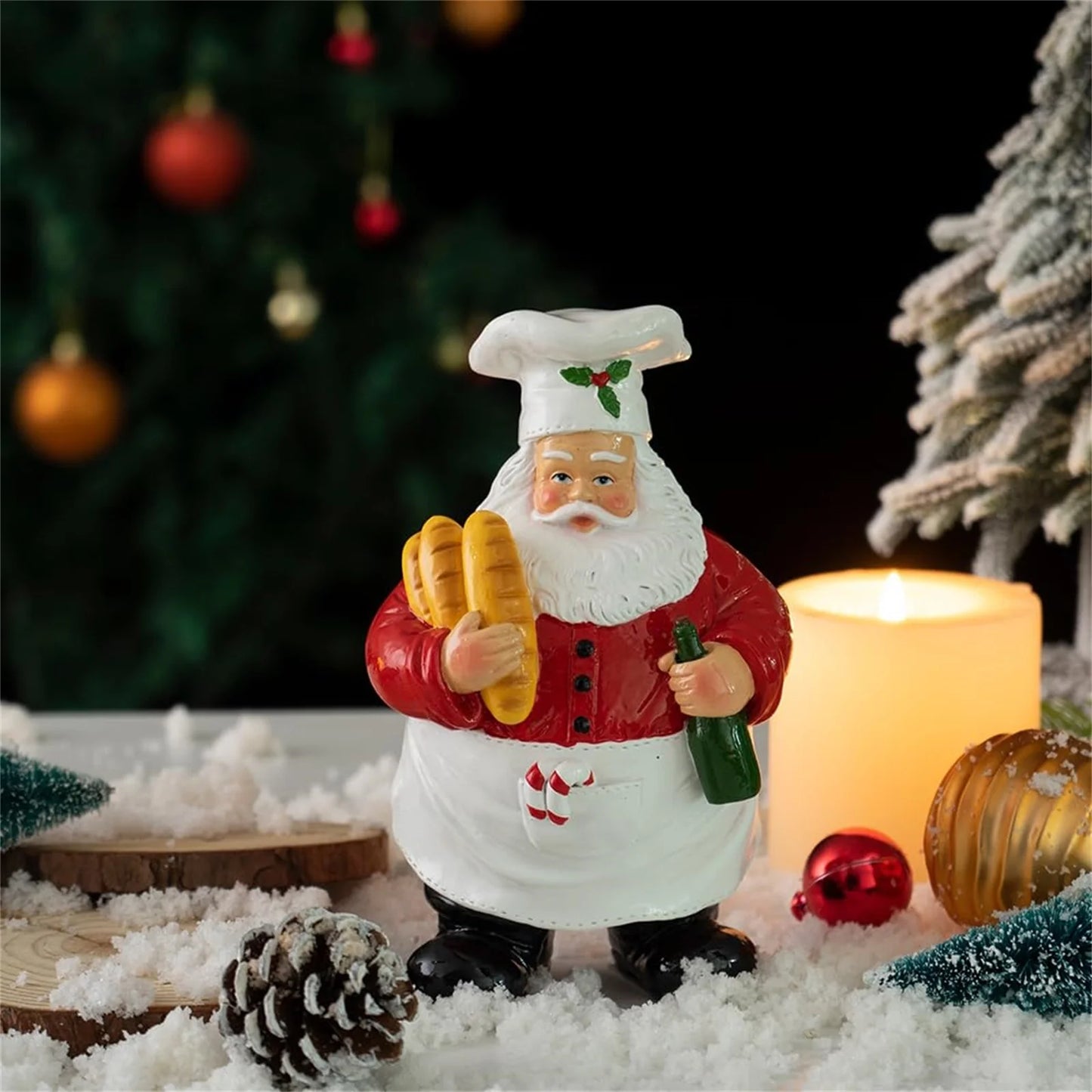 Christmas Chef Santa Claus Statue Holding Food Kitchen Desktop Ornament Holiday Gift For Friend Christmas Atmosphere Decoration