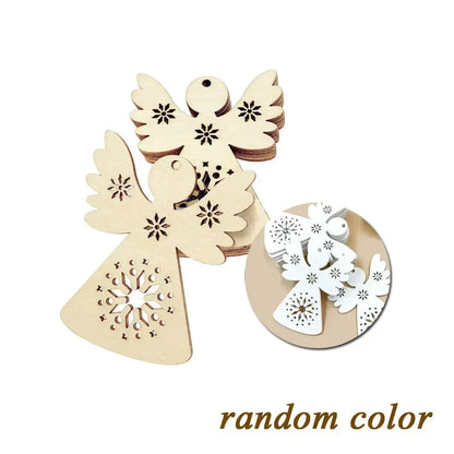 10Pcs Cute Wooden Crafts Christmas Tree Hanging Ornaments Wood Cutouts Christmas Decoration DIY Supplies Crafts Angel Styling