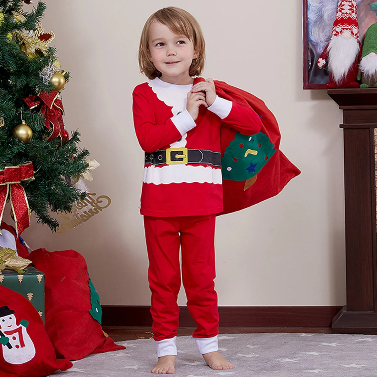 Kids Christmas Pyjamas Infant Boys Girls Santa Claus Pajamas Toddler Xmas Elk Nightwear Elf New Year Gift Green Red Clothes Pjs