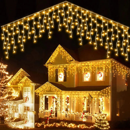 Weihnachtsbeleuchtung Außenbereich Dekoration 4m Länge 0,4-0,6m Fallhöhe LED Vorhang Eiszapfen Lichterkette Garten Weihnachtsfeier Deko-Beleuchtung