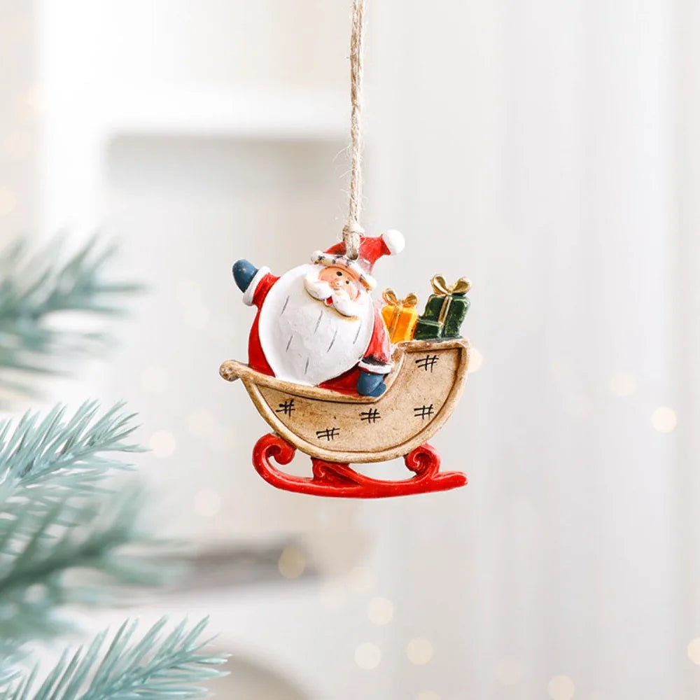Resin Christmas Resin Pendant Snowman Santa Clause Christmas Tree Hanging Ornament Hanging DIY Xmas Pendant Festive Ornaments