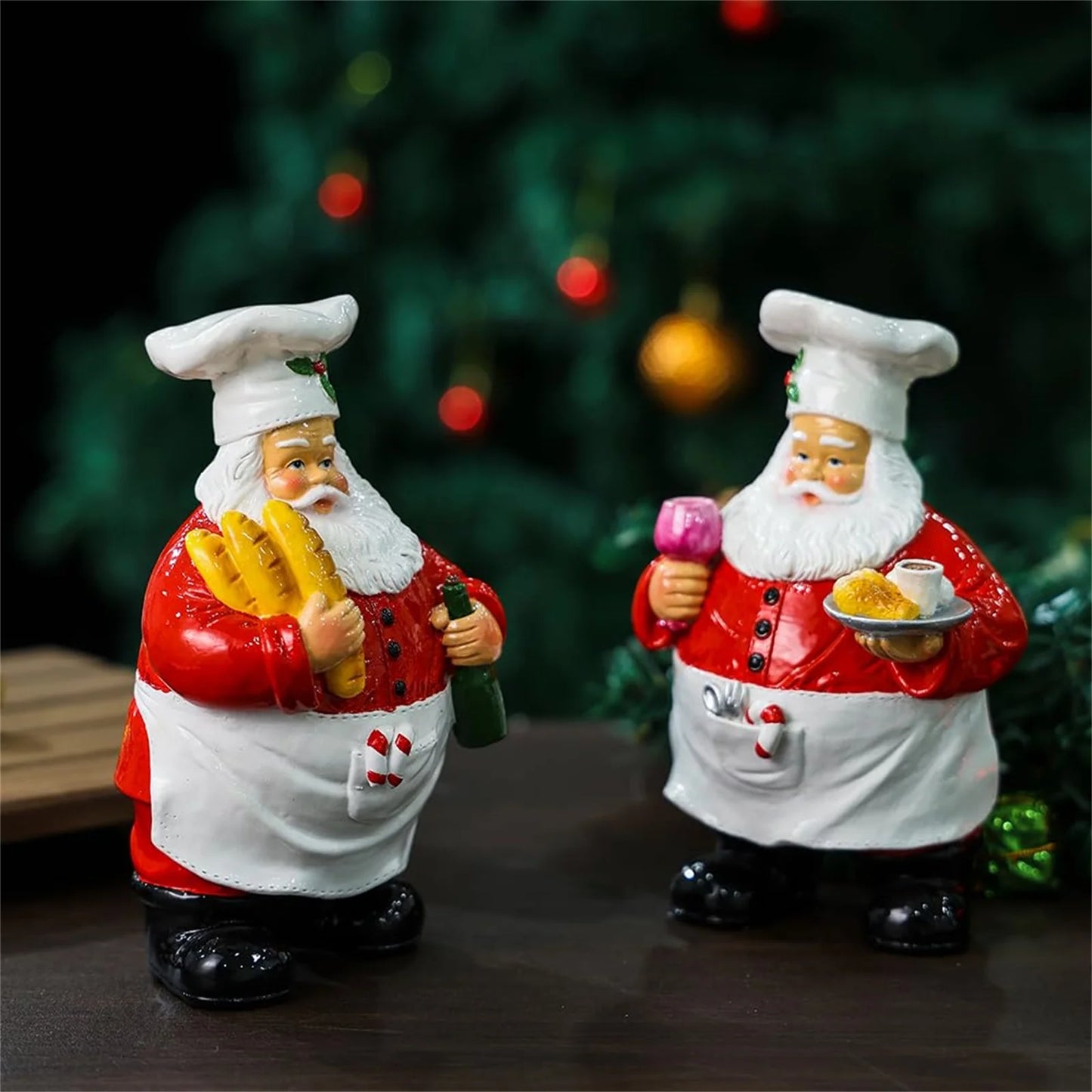 Christmas Chef Santa Claus Statue Holding Food Kitchen Desktop Ornament Holiday Gift For Friend Christmas Atmosphere Decoration