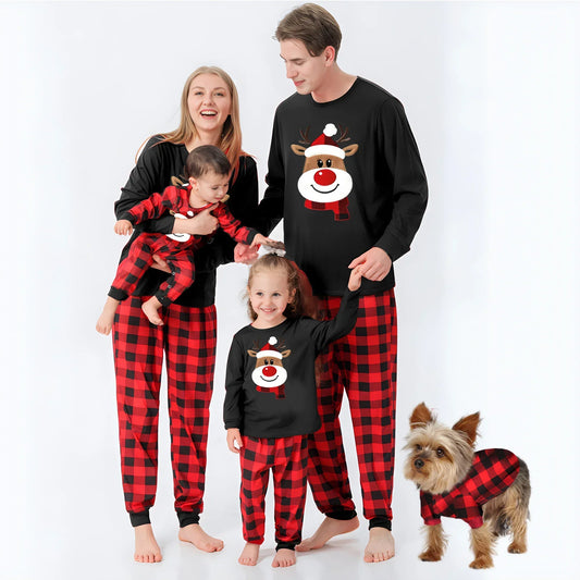 2025 New Deer Plaid Print Pajamas Set for Family Matching Christmas Pyjamas Adults Kids Casual 2 Pieces Suit Homewear Xmas Look