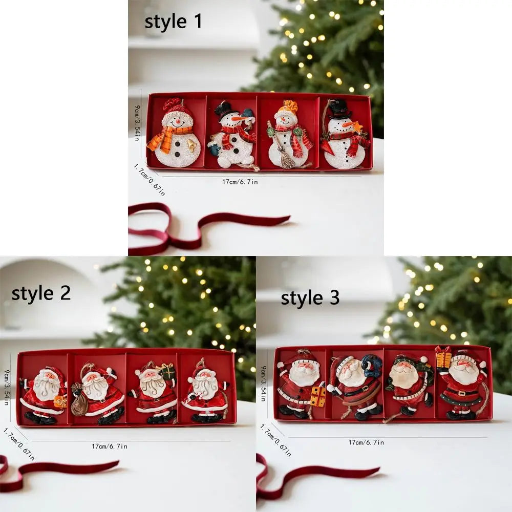 Cartoon Christmas Hanging Ornaments Resin DIY Craft Snowman Pendant Handmade Santa Claus Figurine Home Decorations
