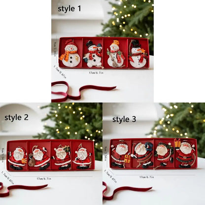 Cartoon Christmas Hanging Ornaments Resin DIY Craft Snowman Pendant Handmade Santa Claus Figurine Home Decorations