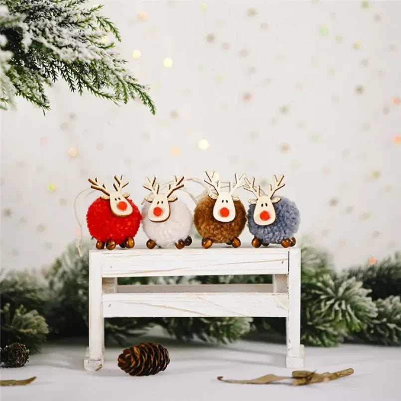 Christmas Ornaments Wooden Elk Hanging Pendant Ornament Christmas Tree Decor for Home New Year 2024 Noel Navidad Decorations