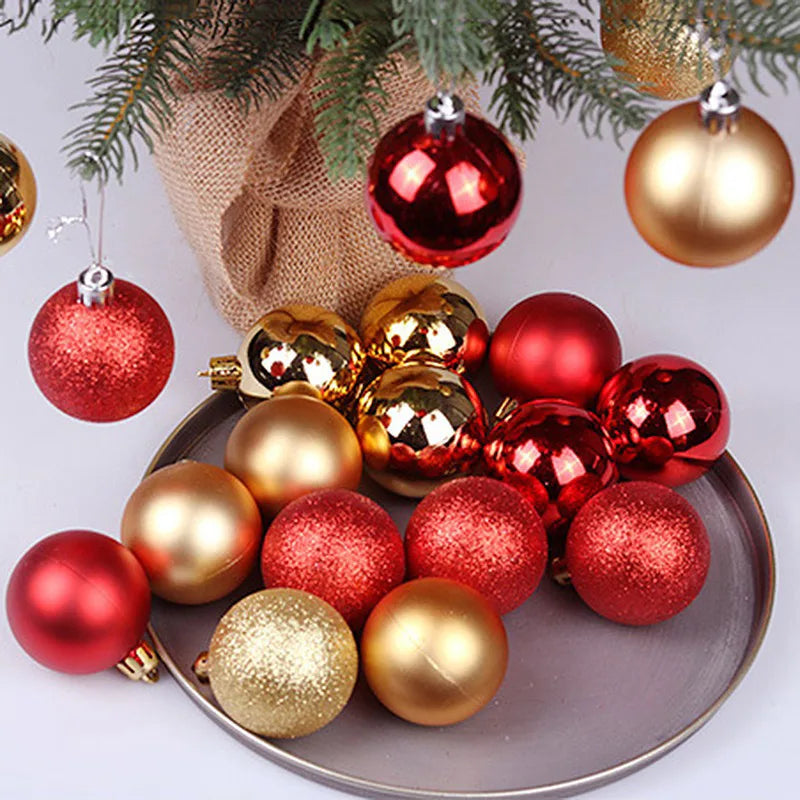 Christmas Ball Ornaments 24PCS Tree Decorations Hanging Red Plastic Pendant For Holiday Wedding Party Holiday Seasonal Supplies