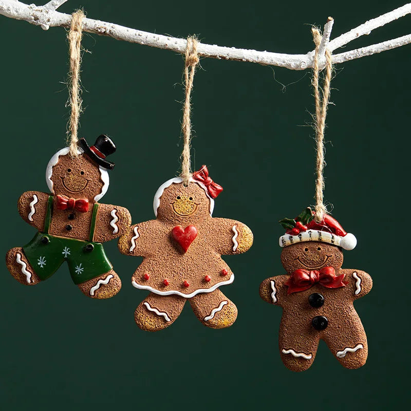 Christmas Tree Hanging Ornaments Resin Gingerbread Man Pendant Merry Christmas Decorations for Home Xmas Gifts Navidad Noel
