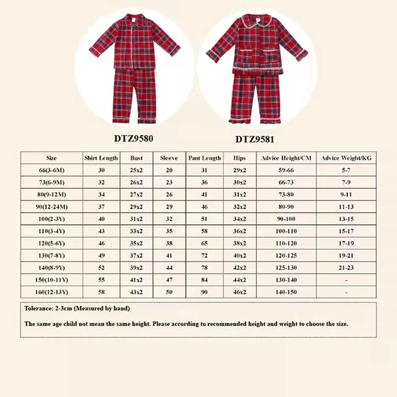 Christmas Pyjamas Sets for Kids 1-13 Years Cotton Loungewear Sibling Pajamas Winter Baby Boys Girls Soft Plaid Children Clothes