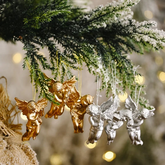6pcsChristmas Tree Angel Hanging Ornament Christmas Gold Silver Cute Little Angel Decoration Supplies Party Garland Garland Hang