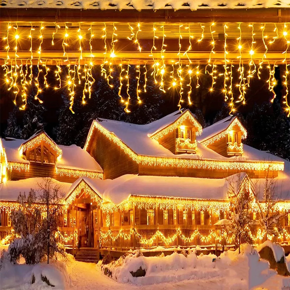 Weihnachtsbeleuchtung Außenbereich Dekoration 4m Länge 0,4-0,6m Fallhöhe LED Vorhang Eiszapfen Lichterkette Garten Weihnachtsfeier Deko-Beleuchtung