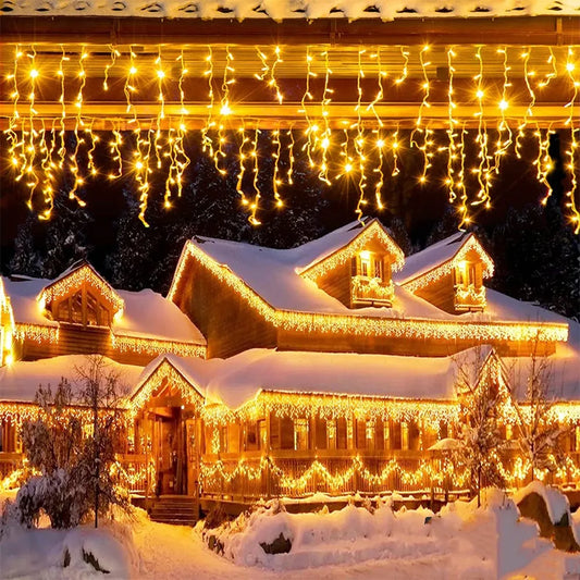 Weihnachtsbeleuchtung Außenbereich Dekoration 4m Länge 0,4-0,6m Fallhöhe LED Vorhang Eiszapfen Lichterkette Garten Weihnachtsfeier Deko-Beleuchtung