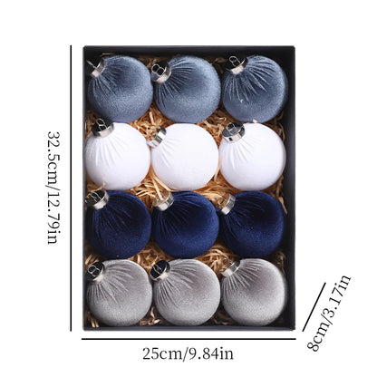 Blue Velvet Christmas Ornaments Ball Christmas Tree Ball Ornaments Plastic Decorative Christmas Tree Hanging Ball for Xmas Home