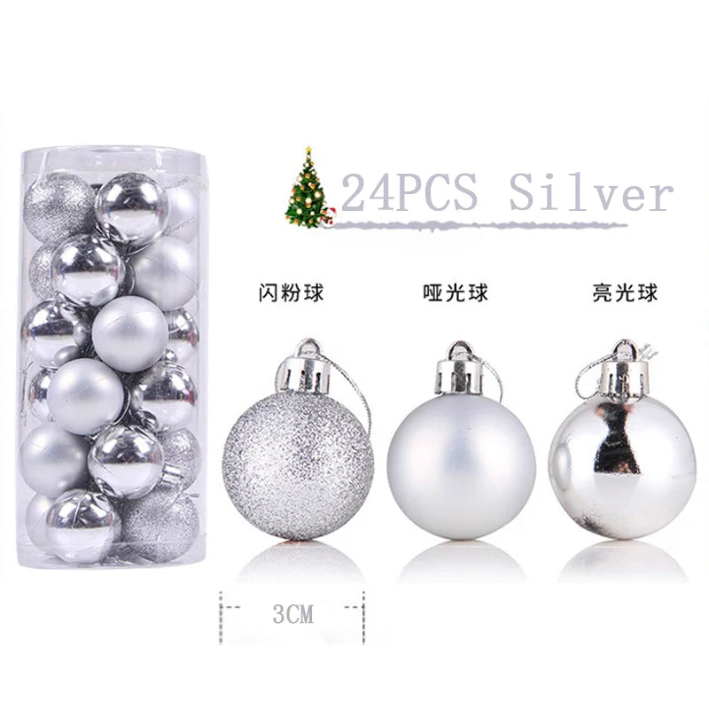 24pcs Christmas Balls Christmas Tree Decoration Christmas Tree Ornaments Hanging Ball Christmas Tree Accessories Home Decoration