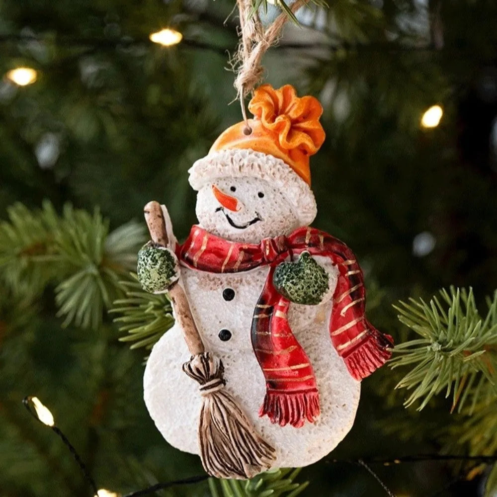 Cartoon Christmas Hanging Ornaments Resin DIY Craft Snowman Pendant Handmade Santa Claus Figurine Home Decorations