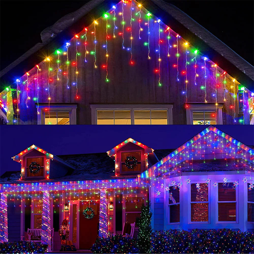 Weihnachtsbeleuchtung Außenbereich Dekoration 4m Länge 0,4-0,6m Fallhöhe LED Vorhang Eiszapfen Lichterkette Garten Weihnachtsfeier Deko-Beleuchtung