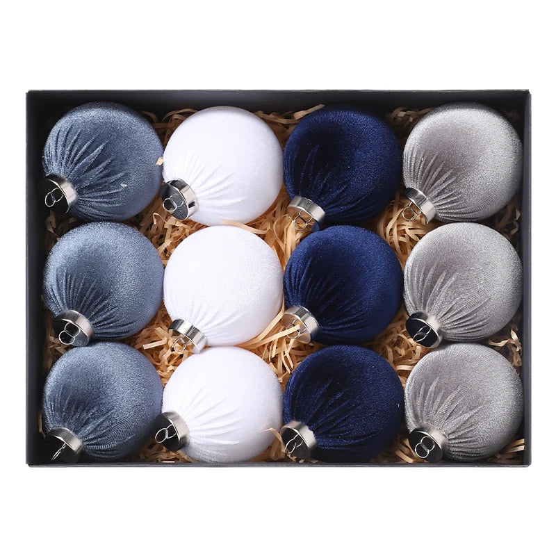 Blue Velvet Christmas Ornaments Ball Christmas Tree Ball Ornaments Plastic Decorative Christmas Tree Hanging Ball for Xmas Home