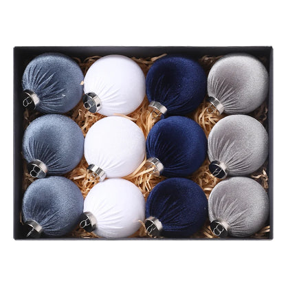 Blue Velvet Christmas Ornaments Ball Christmas Tree Ball Ornaments Plastic Decorative Christmas Tree Hanging Ball for Xmas Home